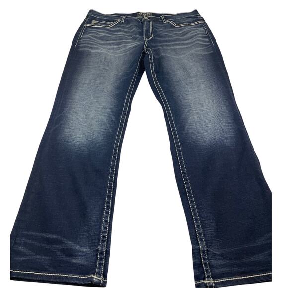 Y2K Salvage Supply Co Anarchy Straight Jeans size 38 x 32 Dark Wash Streetwear - Picture 3 of 11